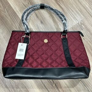 Jessica Moore Berry Black Quilted Nylon Laptop Shoulder Bag NWT
